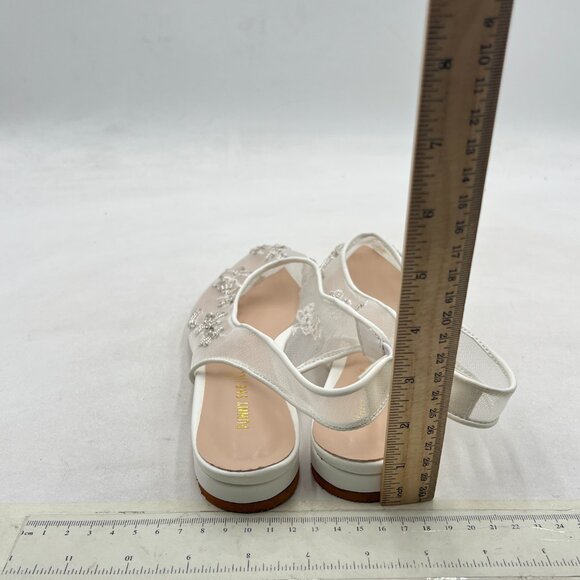 White Mesh Pearl Pointed Cap Toe Slingback Sandals Wedding Dating Dress Shoes - Picture 4 of 7